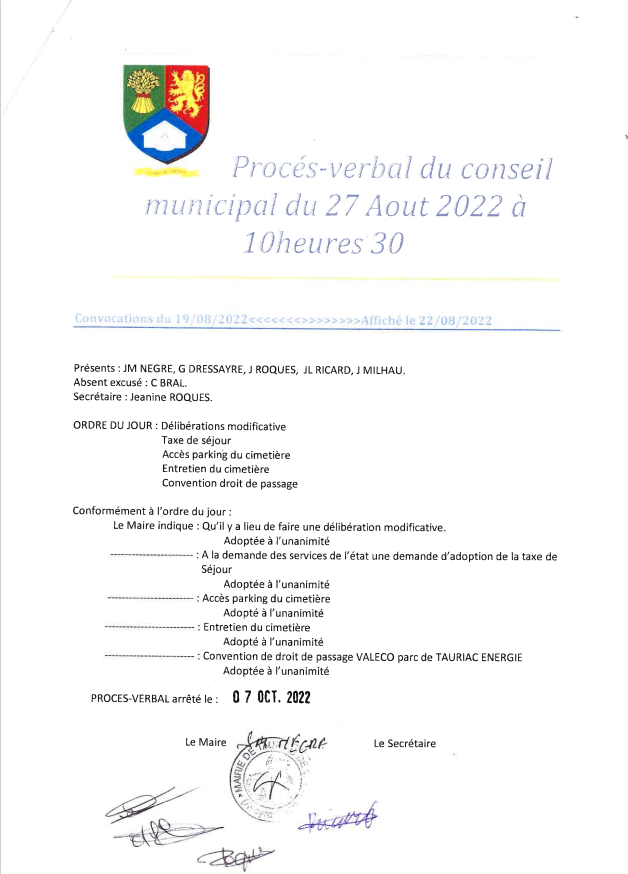 Procès-verbal — CM du 27 août 2022